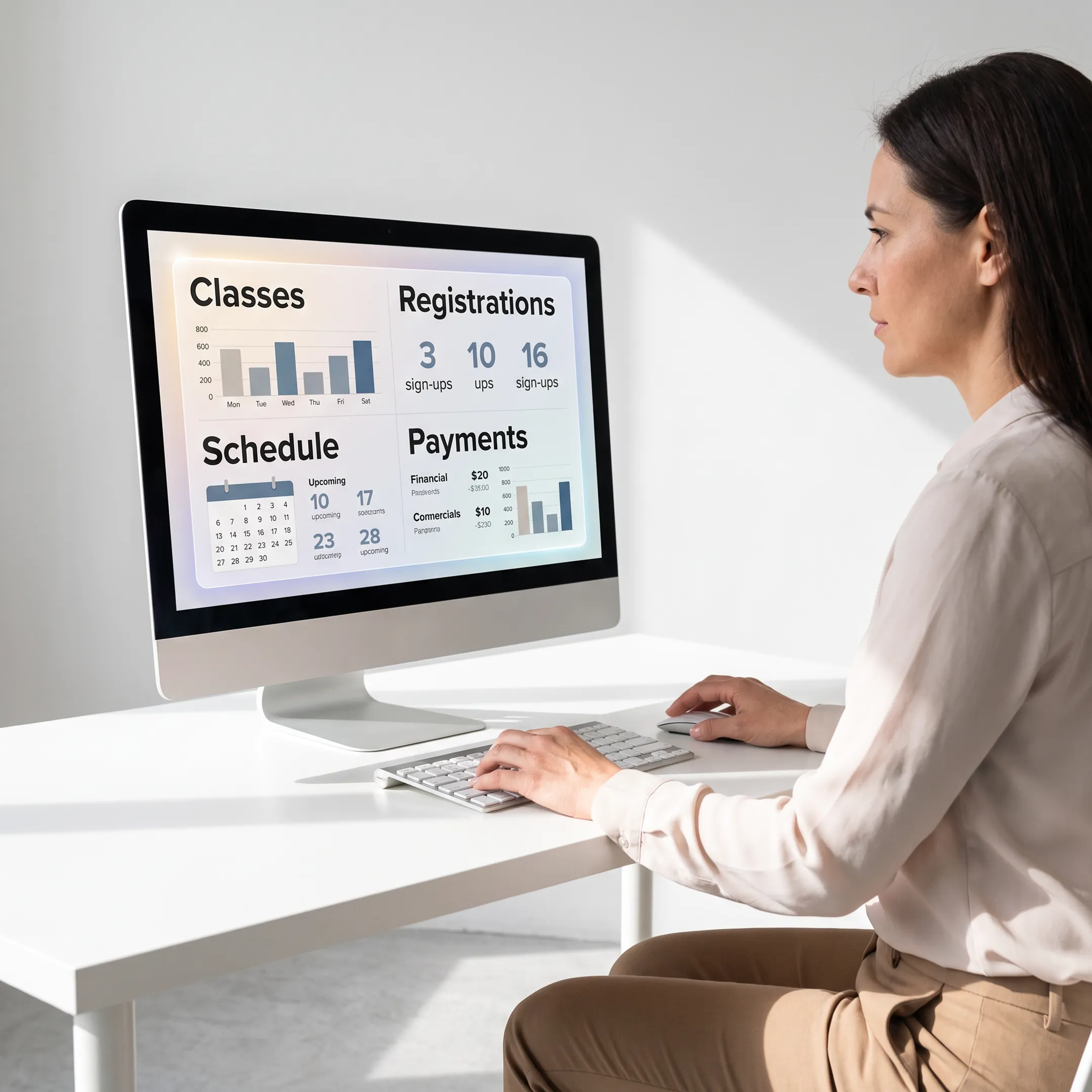 Afterschool coordinator managing registrations and schedules on a software platform