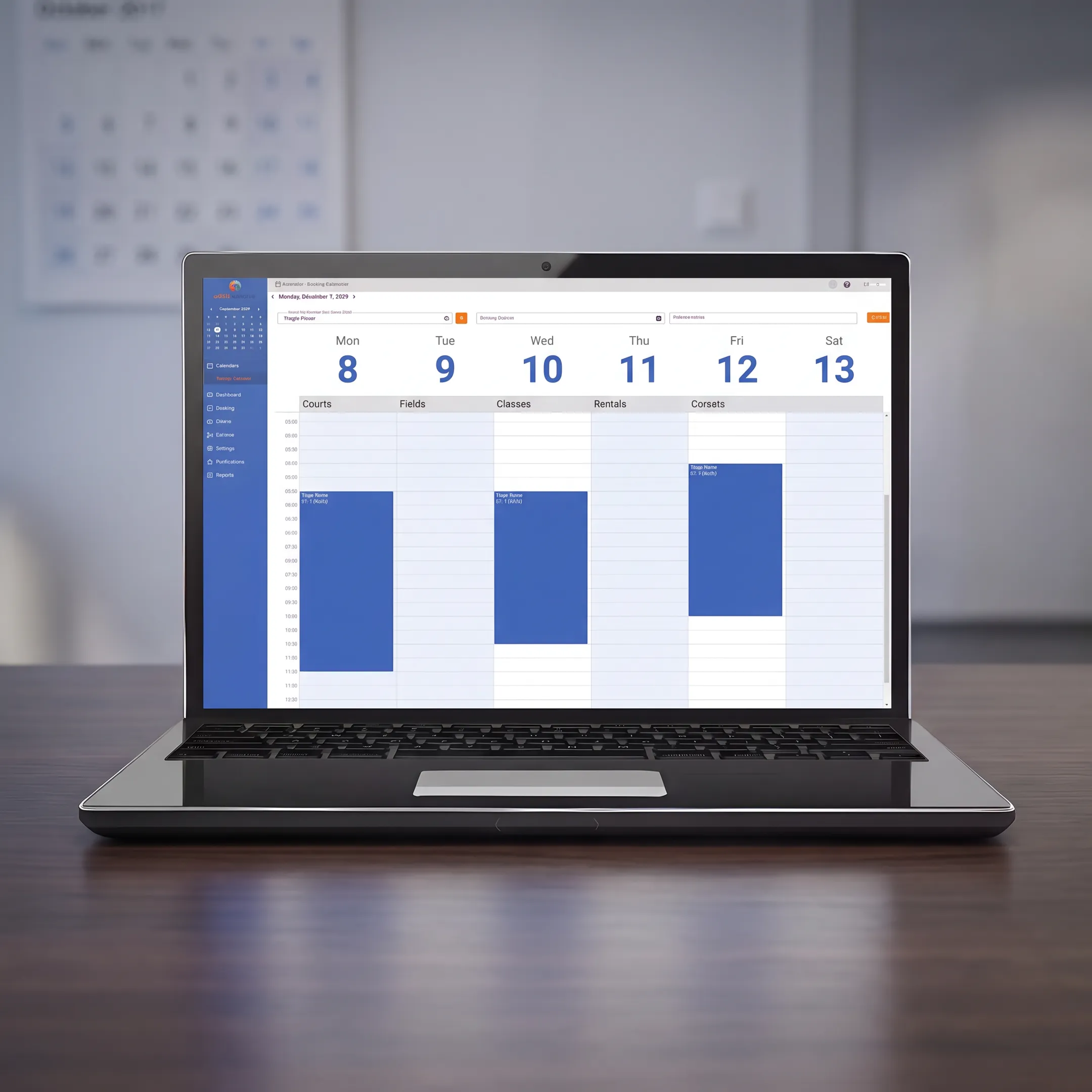 Sports facility manager reviewing venue bookings on scheduling software