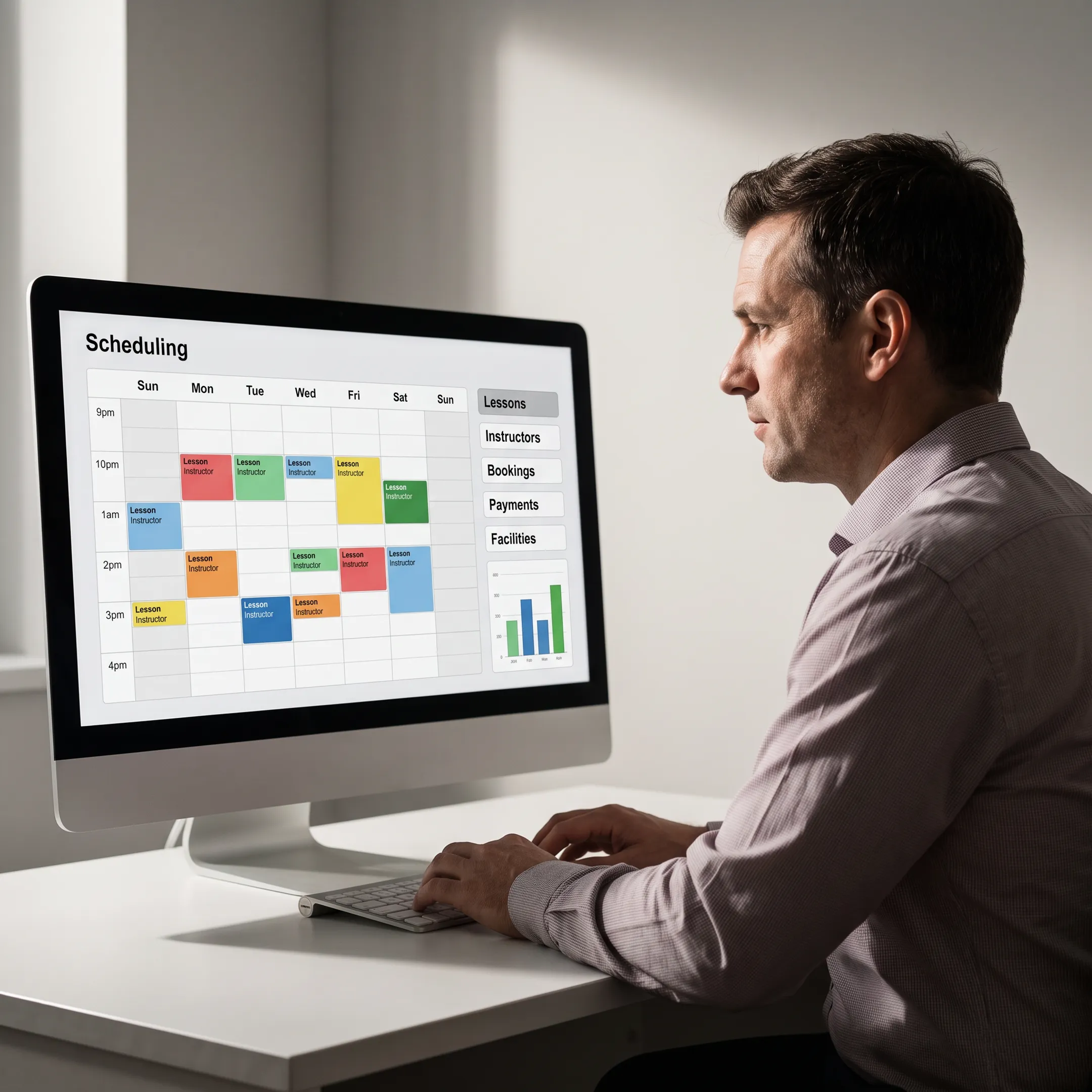 Sports program manager organizing private lessons and instructor availability online