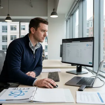 Technician supporting Mac workstation