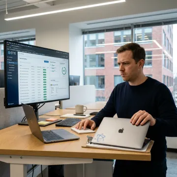 Engineer configuring Mac devices for business users