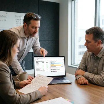 IT consultant reviewing virtual tech services with business team