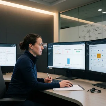 Cybersecurity analyst monitoring security dashboards