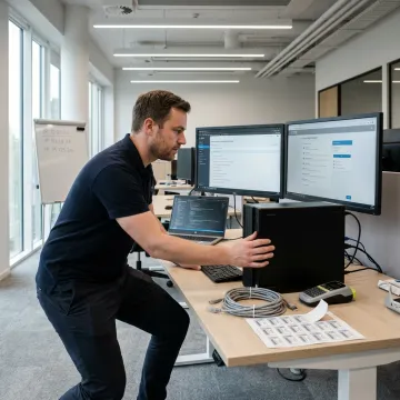 IT technician setting up business computers