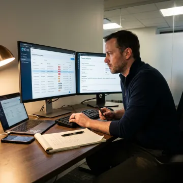 Security engineer monitoring protected endpoint devices