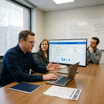 Cloud consultant reviewing Google Workspace settings with a business team