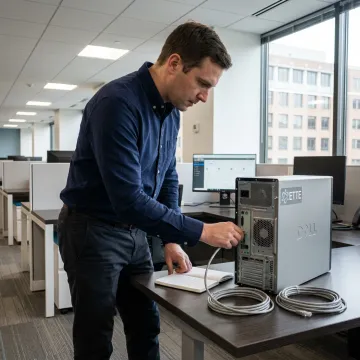 Business IT support technician repairing computers