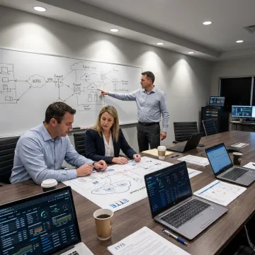IT consultants reviewing hybrid cloud infrastructure