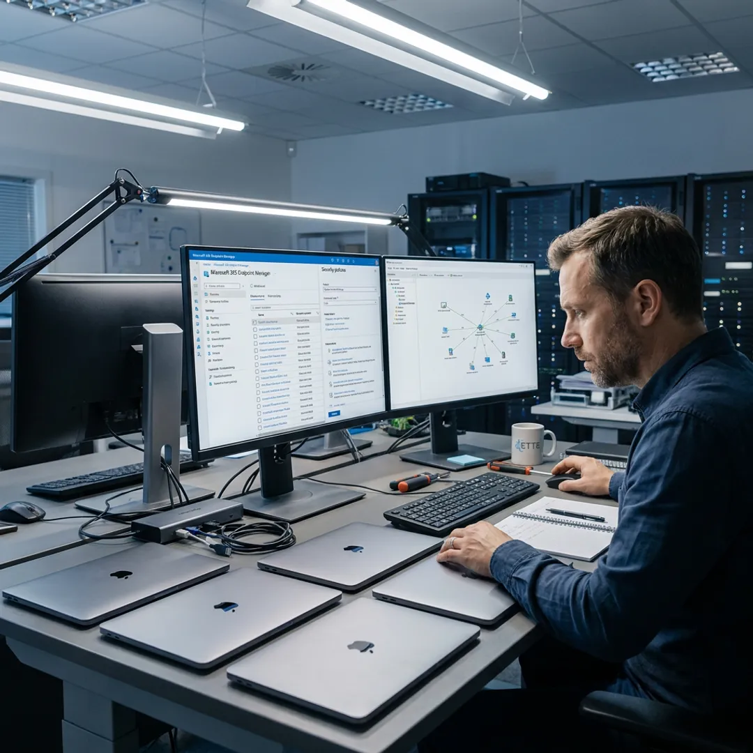 Managed IT specialist configuring MacBooks