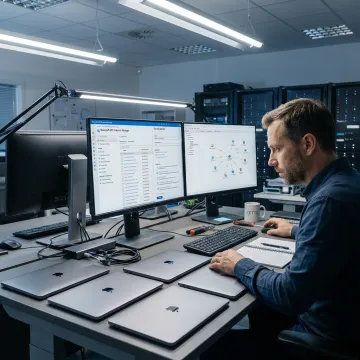 Managed IT specialist configuring MacBooks