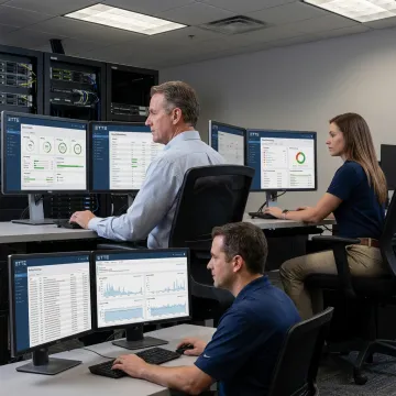 IT team reviewing system monitoring dashboard