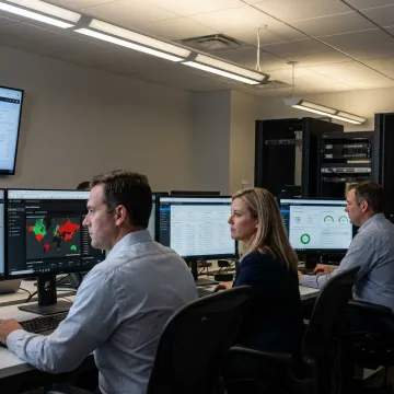 Cybersecurity team monitoring protection systems