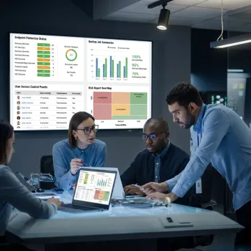 Cybersecurity team reviewing security posture reports