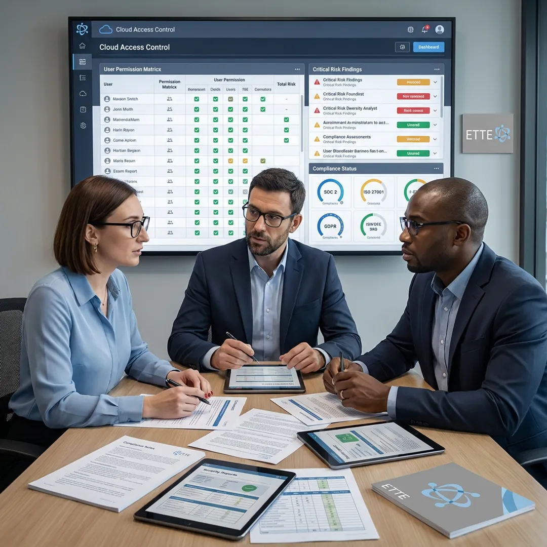 Consultants reviewing security controls and risk findings