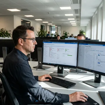 Cybersecurity analyst reviewing compliance dashboard
