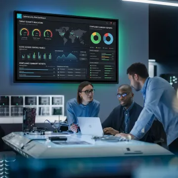 Consultants reviewing IT risk dashboard