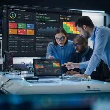 Cybersecurity team reviewing security dashboard