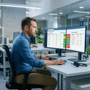 IT engineer reviewing managed support dashboard