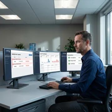 Cybersecurity analyst reviewing risk dashboard