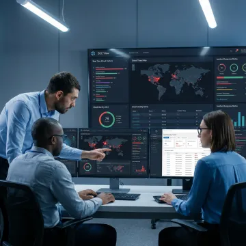 Cybersecurity team monitoring business systems