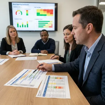 IT governance consultant reviewing risk reports