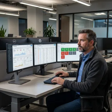 IT engineer reviewing monitoring dashboard