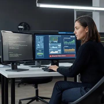 Engineer reviewing server maintenance dashboard