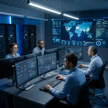 Security team reviewing monitoring dashboards
