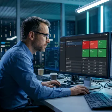 IT engineer reviewing identity monitoring dashboard
