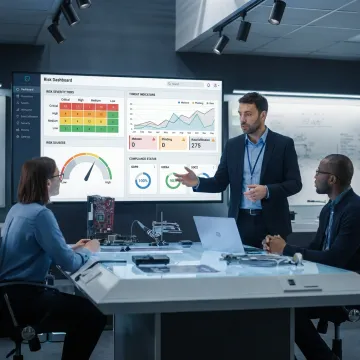 Security consultant reviewing risk dashboard