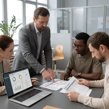 Technology advisor reviewing roadmap with executives