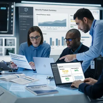 AI security consultants reviewing governance plan