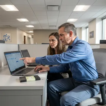IT support specialist helping office staff