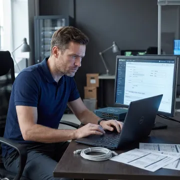IT technician troubleshooting office computers