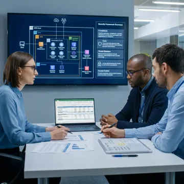IT consultants reviewing a technology project roadmap