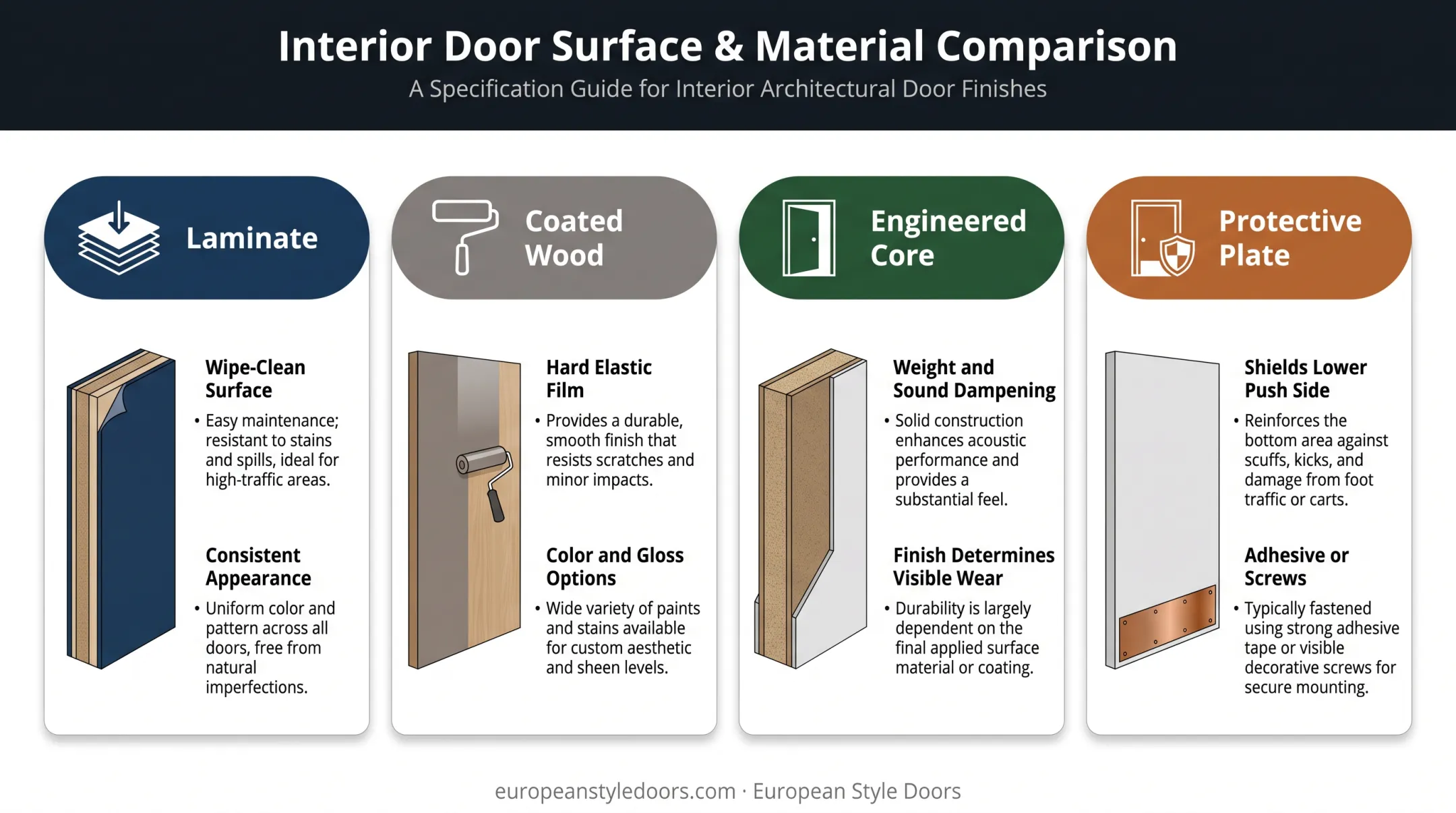 Four scratch-resistant interior door options and protection features