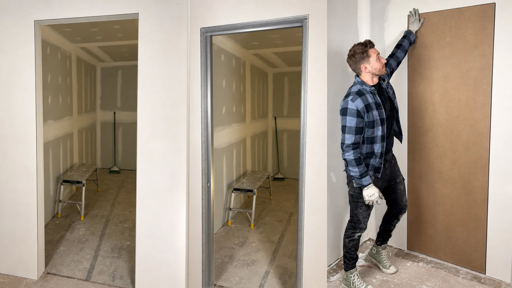 Casingless interior door installation with precise drywall and finished edges