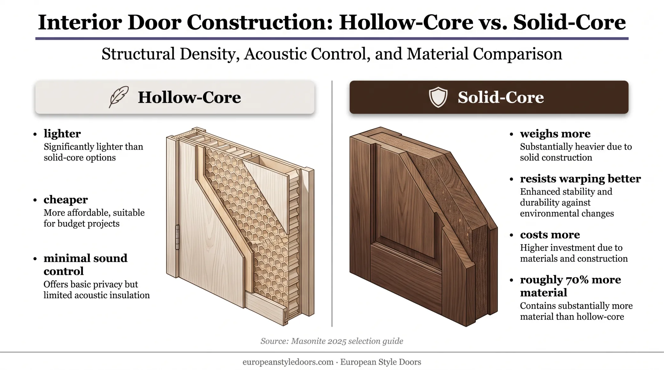 Hollow-core versus solid-core interior door material comparison