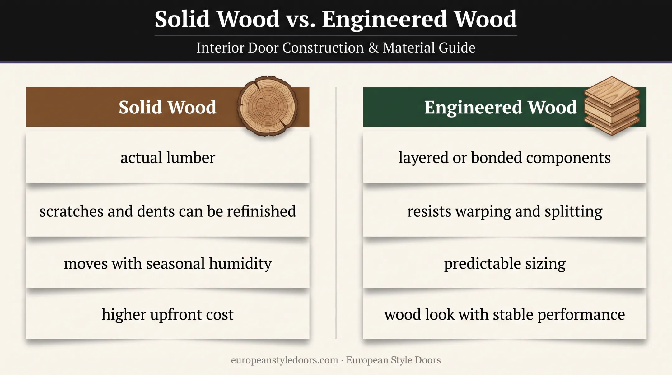 Solid wood versus engineered wood interior door comparison