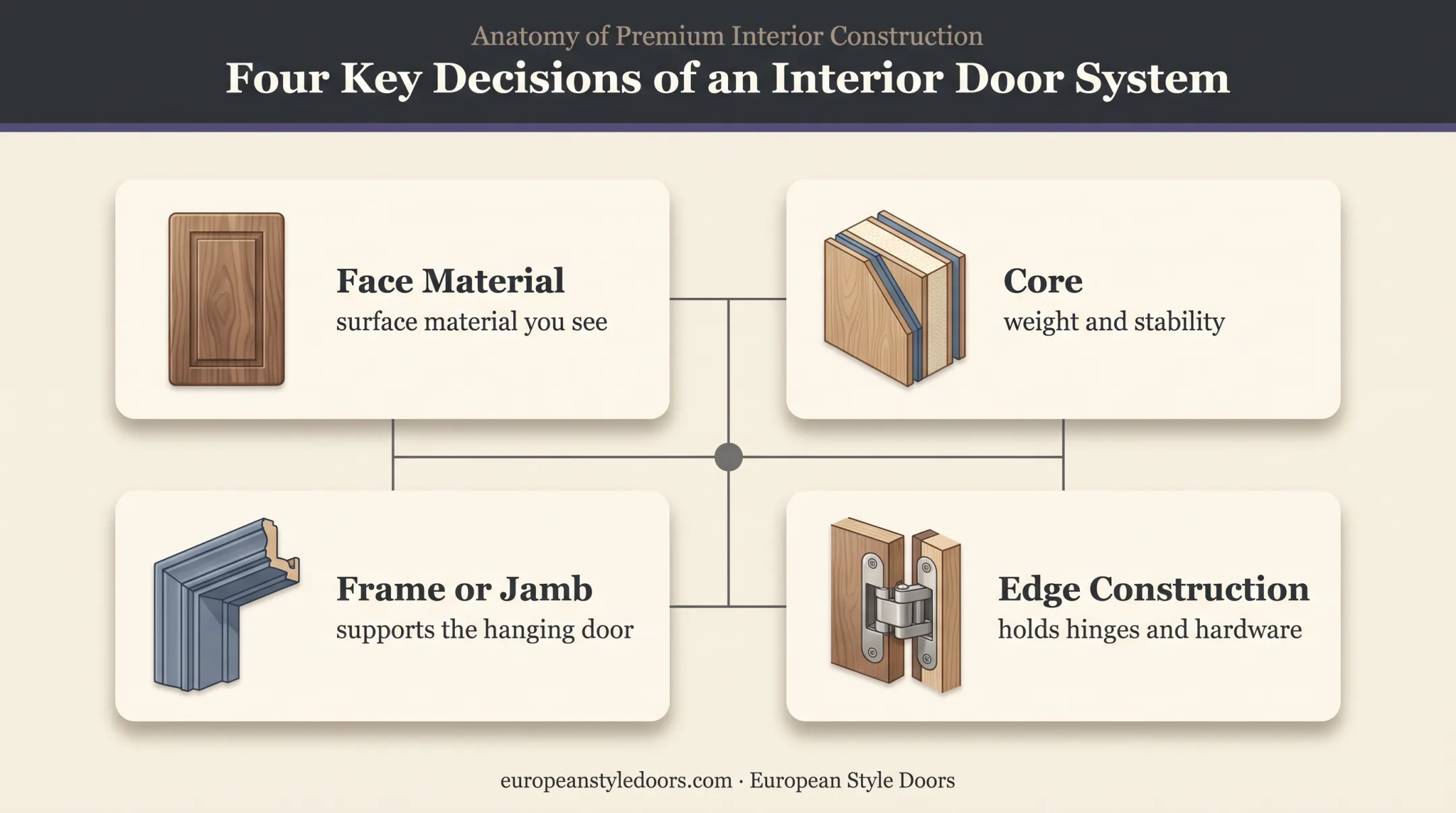Interior door construction components and performance factors diagram