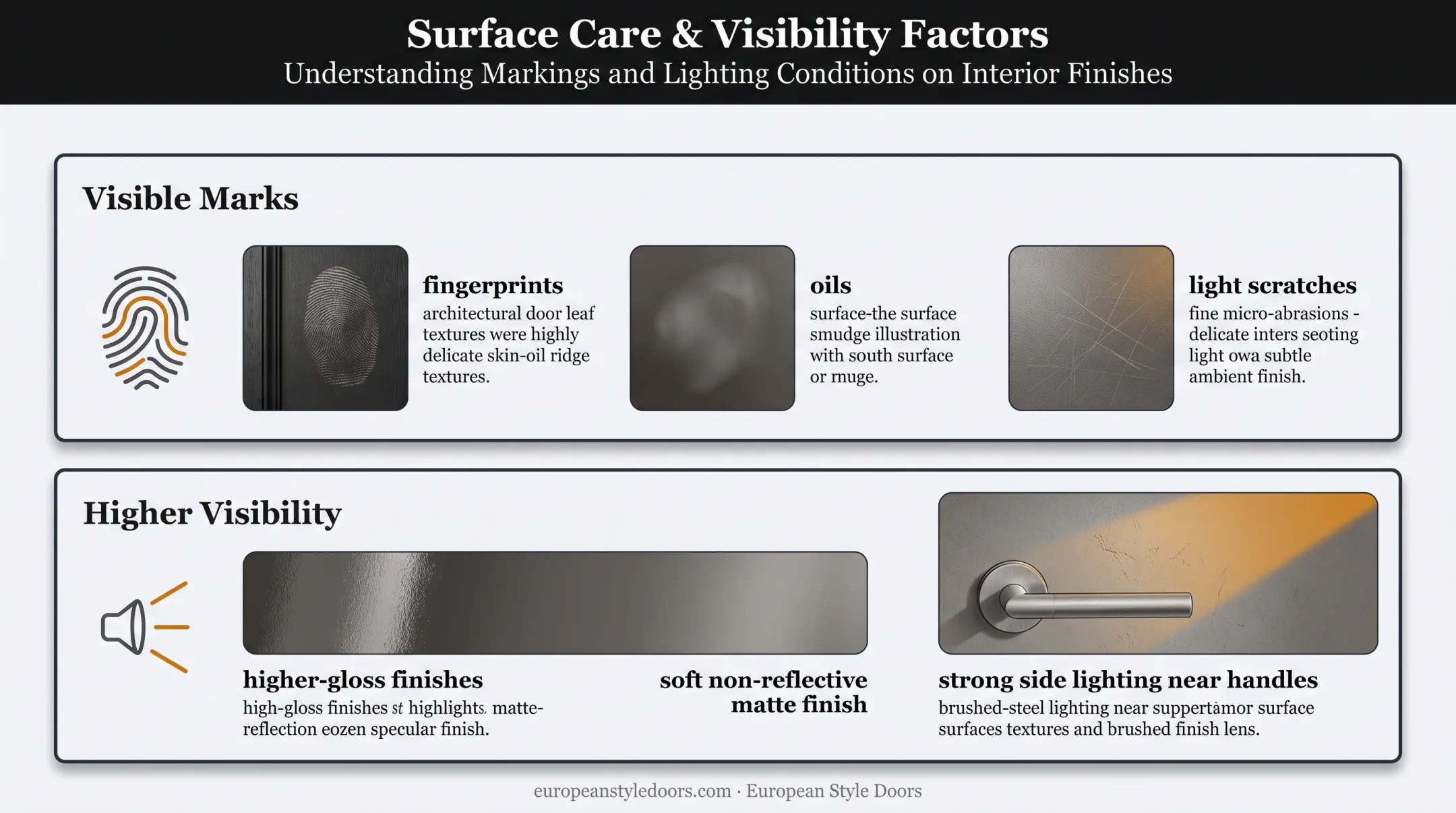 Black interior door maintenance visibility factors and finish conditions