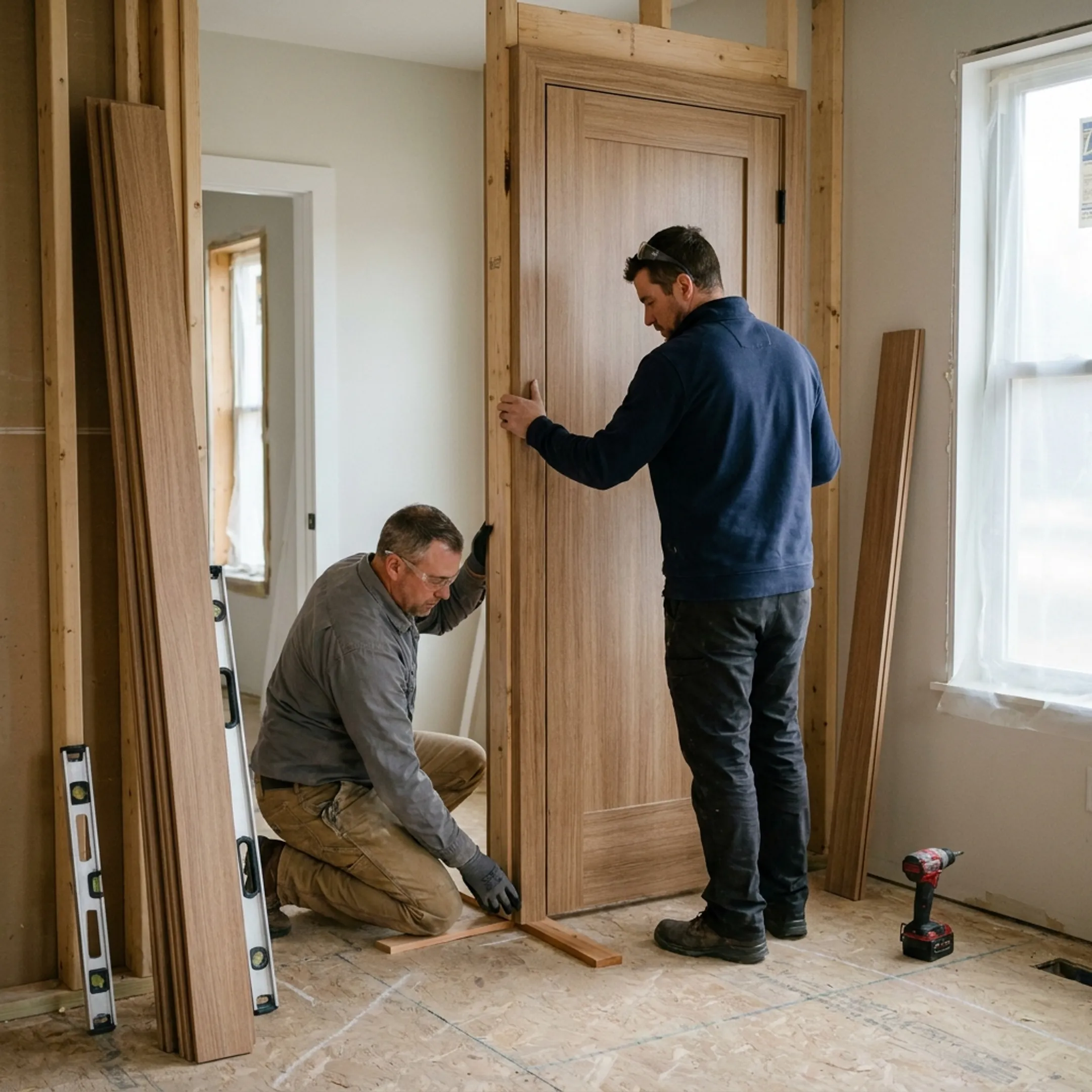 Custom home interior door installation