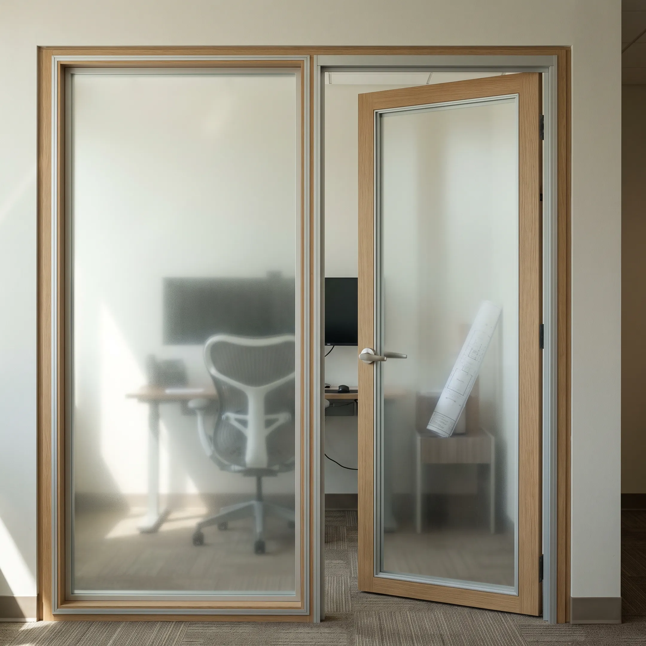 Professional workspace frosted glass door