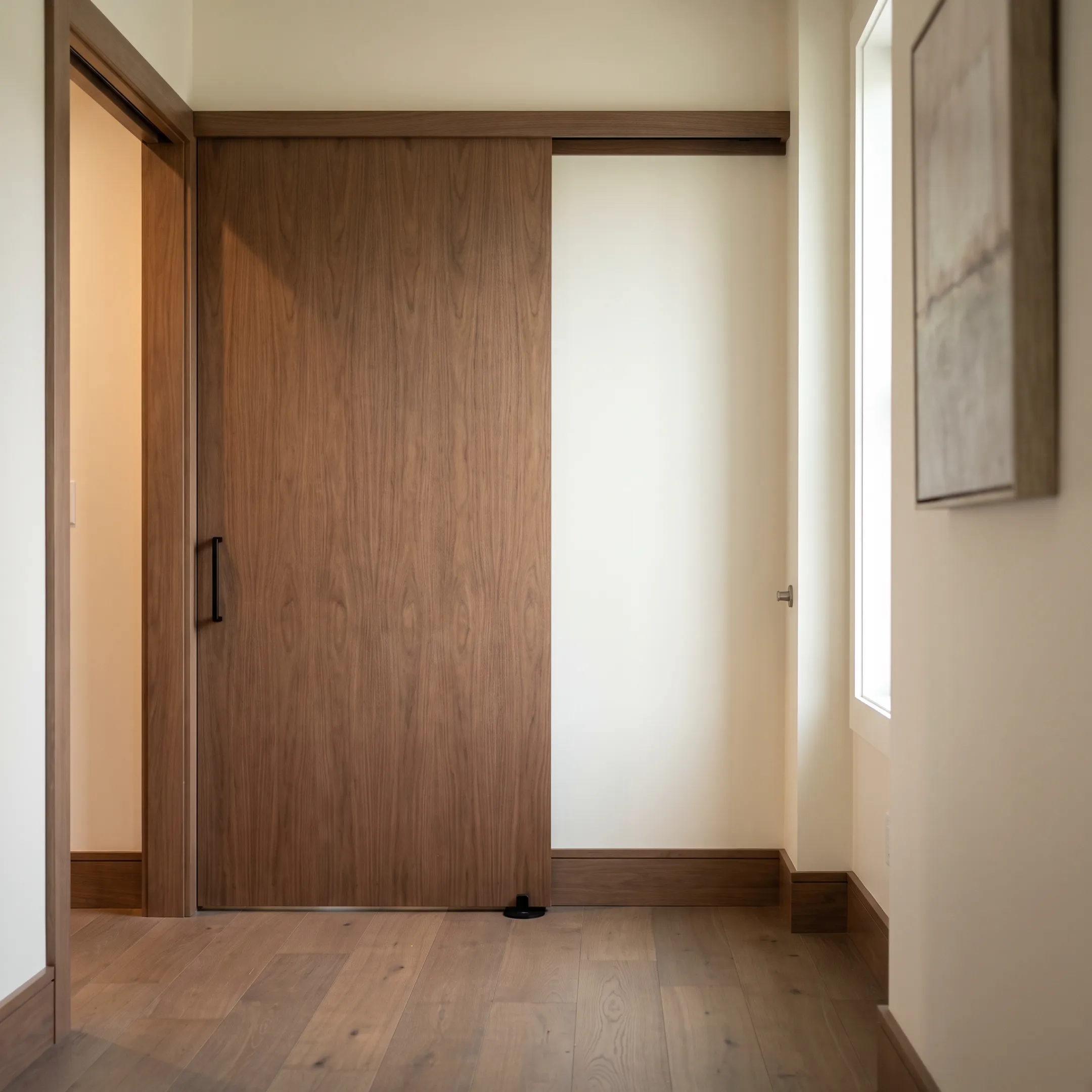 Custom architectural ghost sliding barn door system
