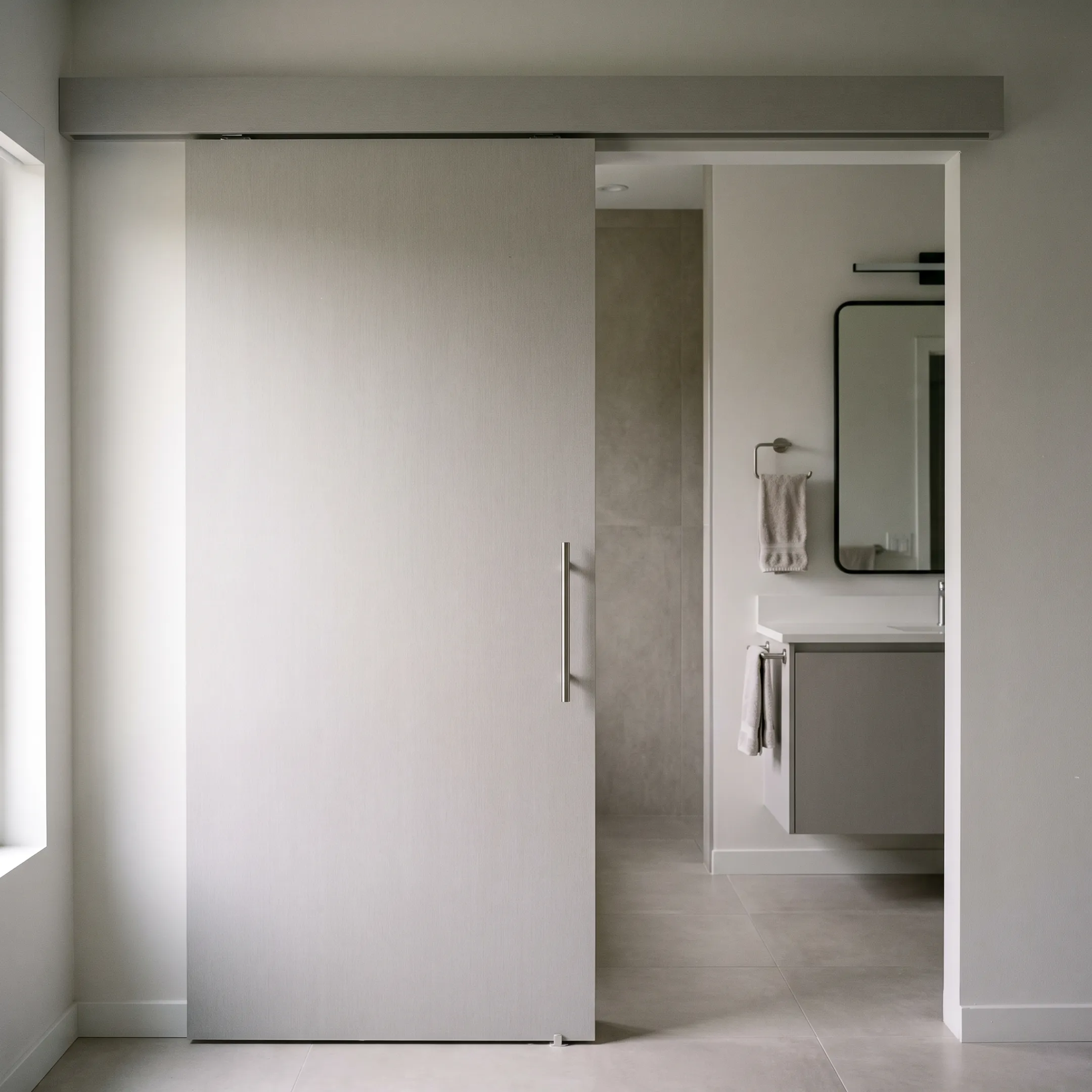 Residential bathroom with a sliding barn door