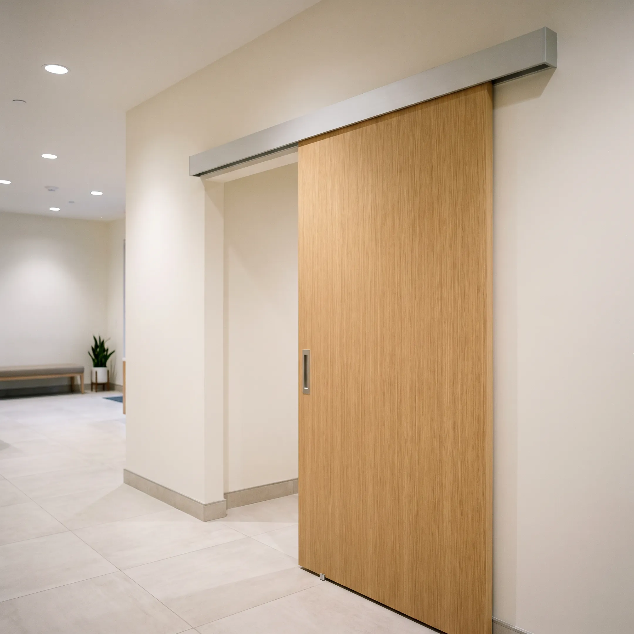Clinic interior sliding barn door