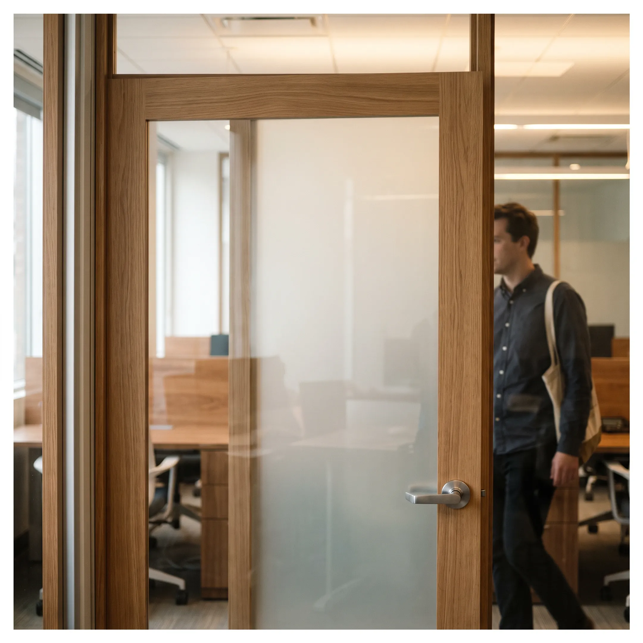 Professional office with frosted glass interior door