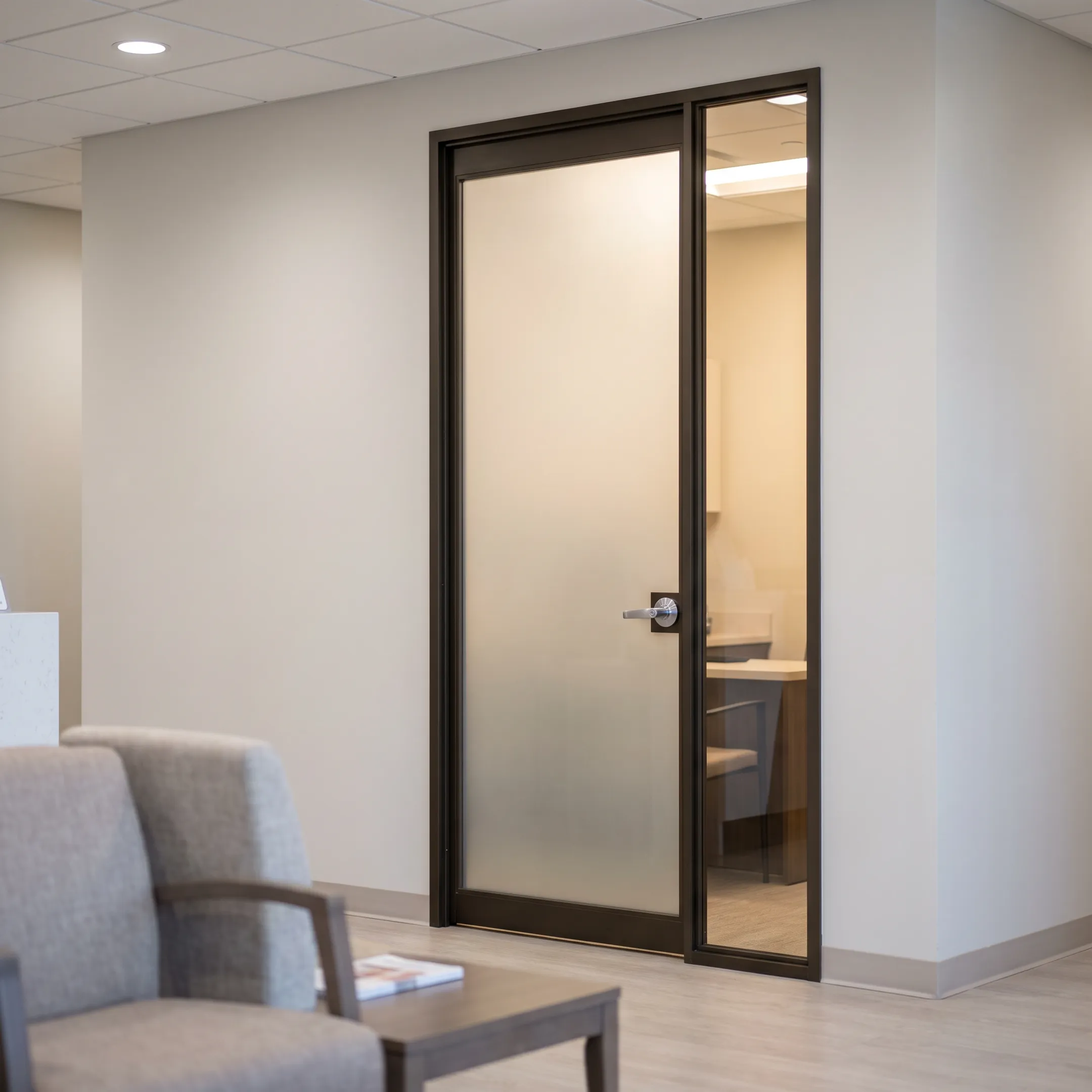 Medical clinic with frosted glass interior door