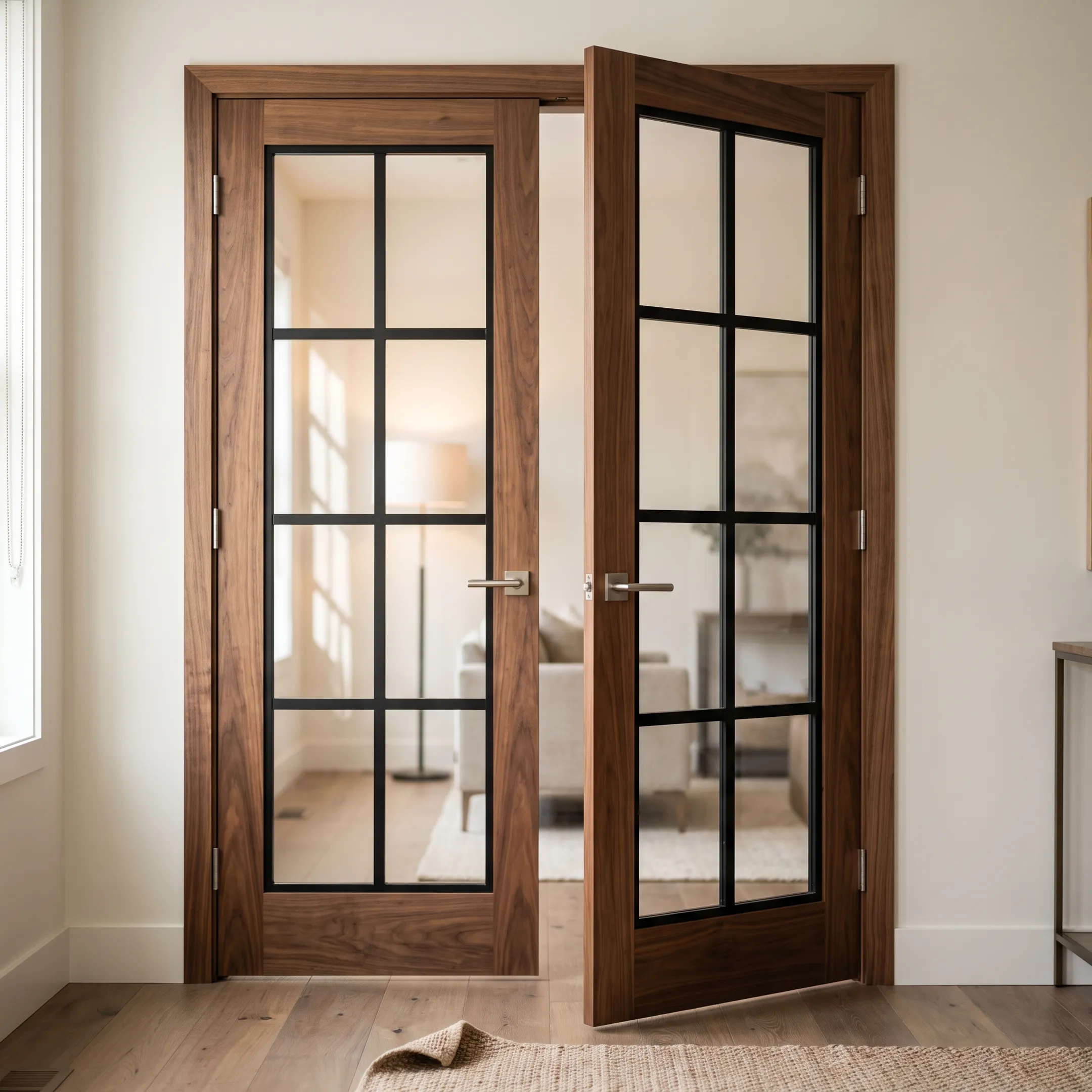 Residential interior design with glass doors