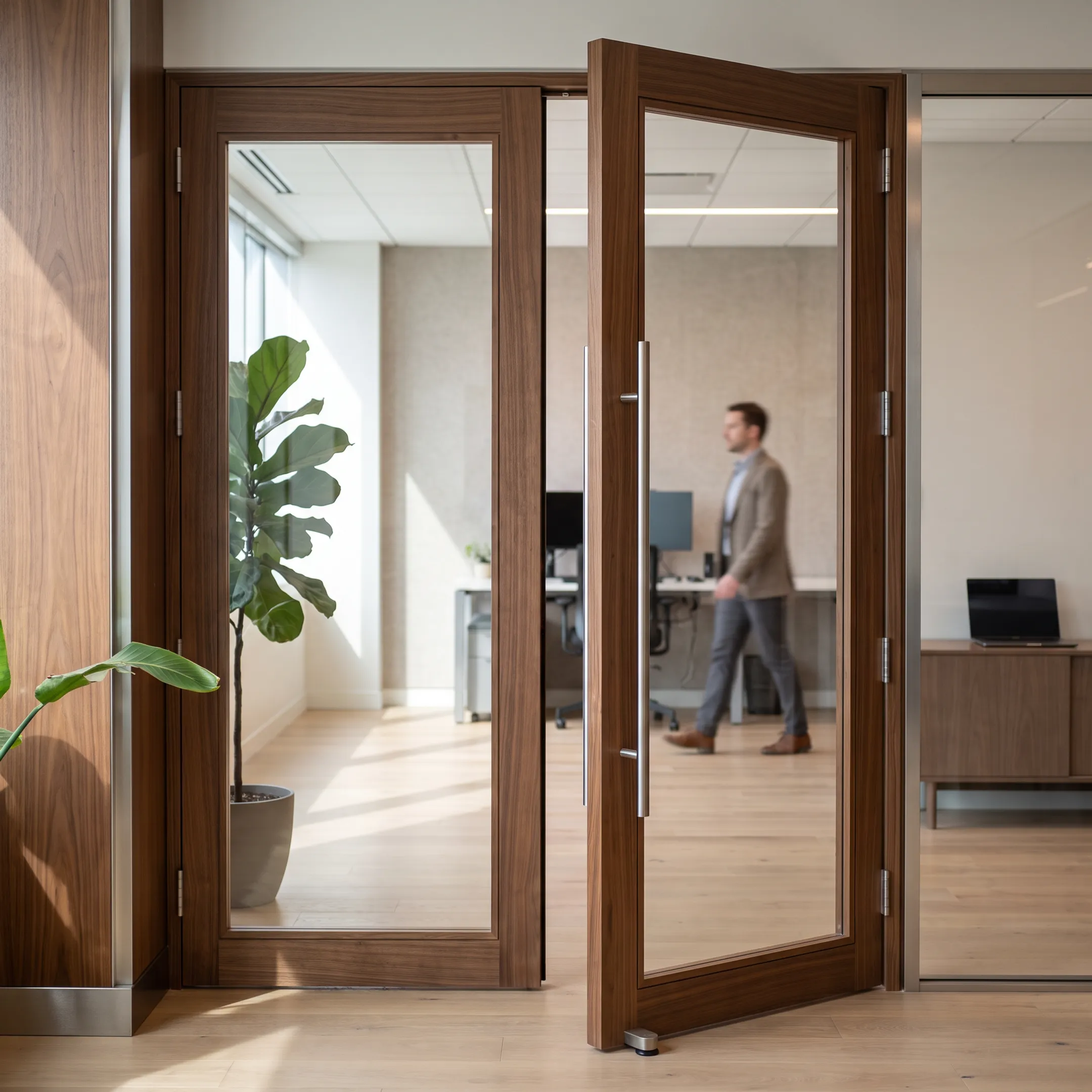 Office space with industrial glass doors